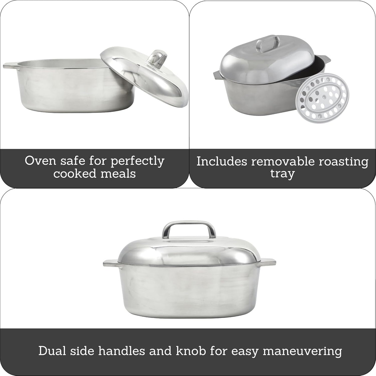 IMUSA USA Heavy Duty Cajun Oval Aluminum Roaster 15, Silver