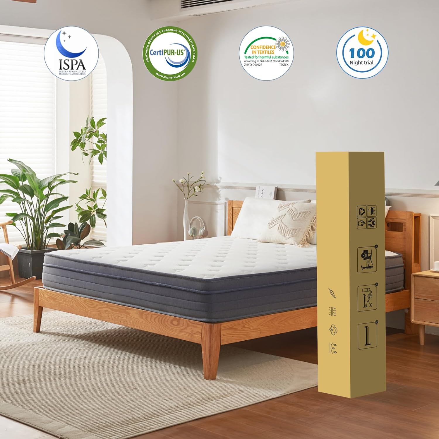 King Size Mattress, 10 Inch Hybrid Memory Foam Mattress in a Box with Pocket Springs, Medium Firmness, Pressure Relief & Motion Isolation, CertiPUR-US Certified