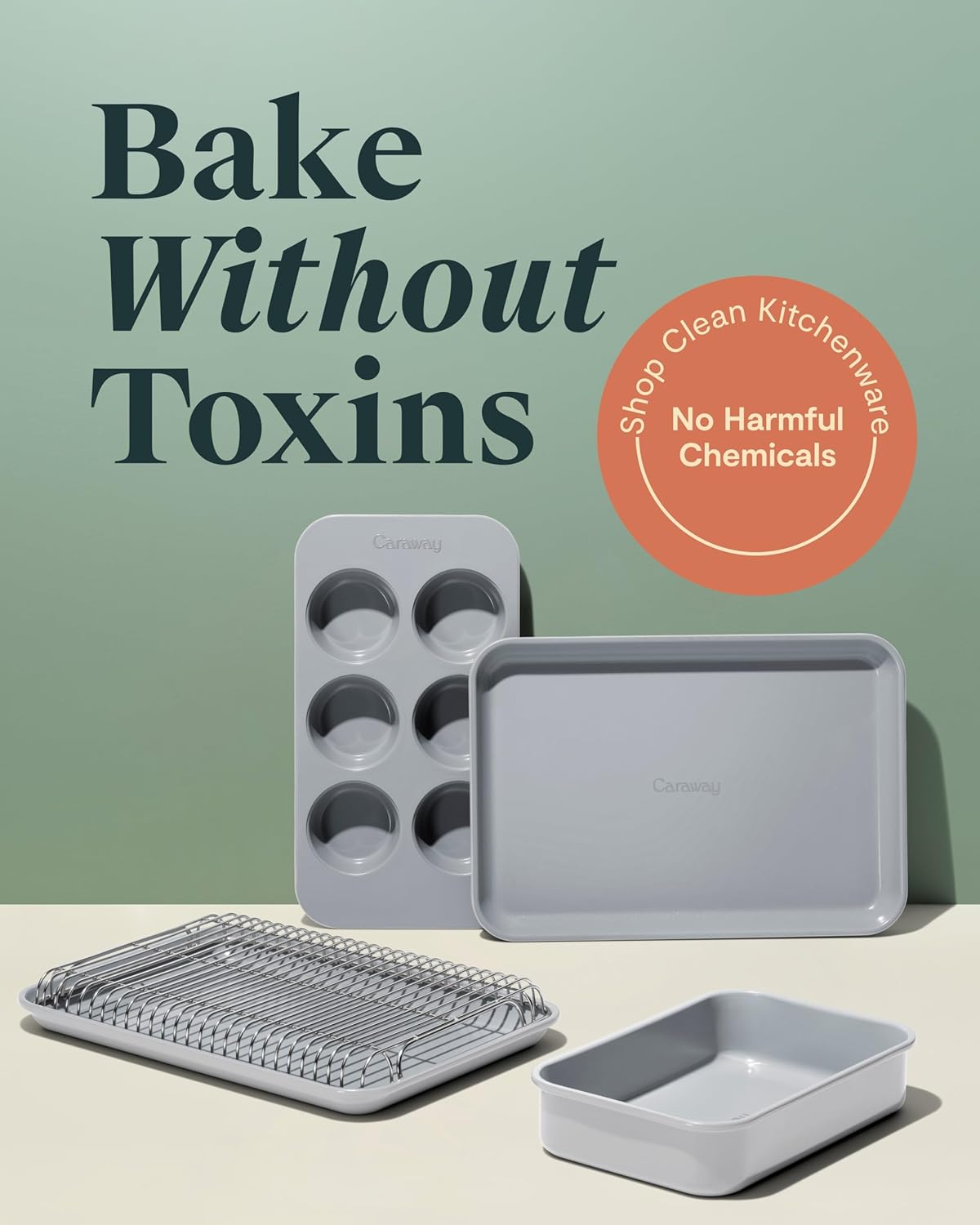 Caraway Mini Bakeware Set – Naturally Non-Stick, Non-Toxic Ceramic Coating – Compact Baking Pans Set for Small Kitchens & Ovens – Includes Baking Sheets, Muffin Pan, Cooling Rack & Storage - Gray