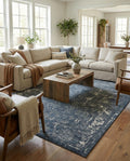 Rugs.com Oregon Collection Rug – 10' x 14' Blue Low-Pile Rug Perfect for Living Rooms, Large Dining Rooms, Open Floorplans