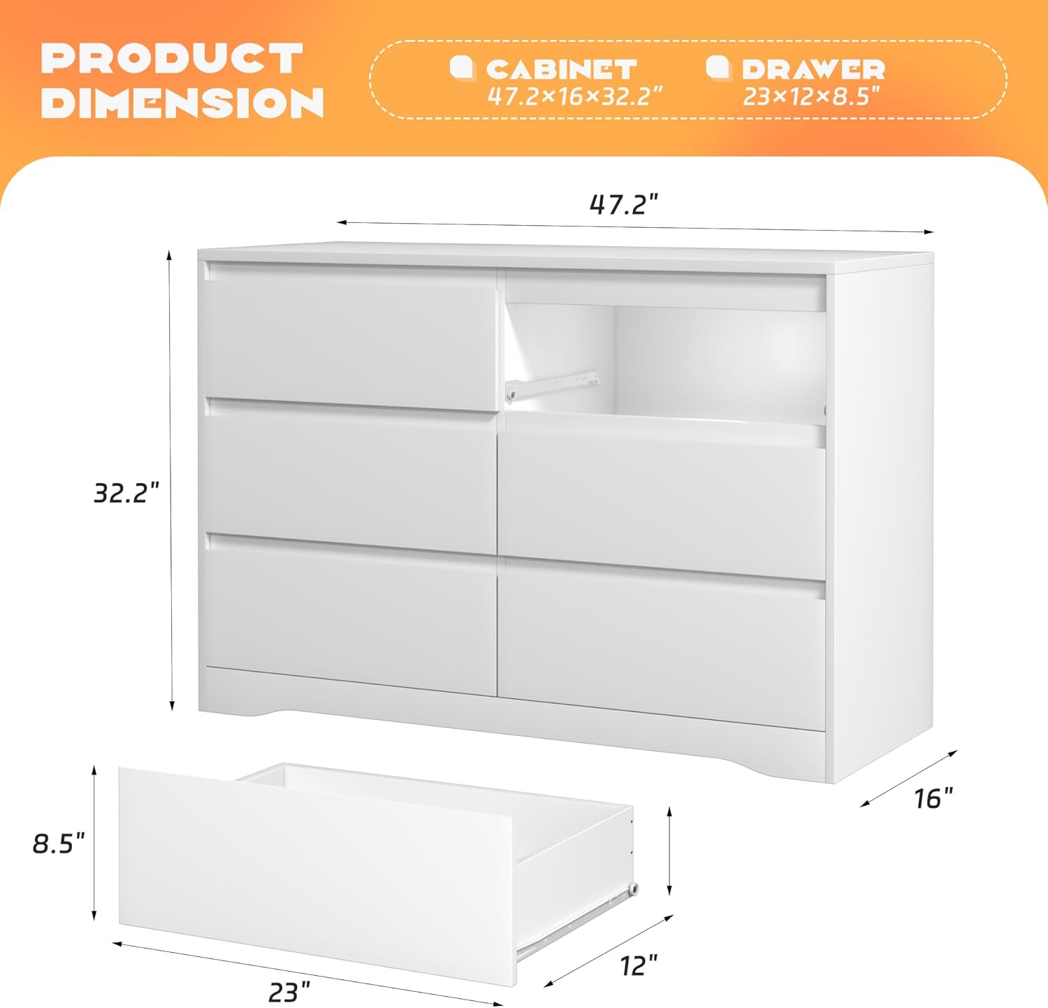 INTERGREAT White Dressers for Bedroom, Modern 6 Drawer Dresser for Closet, Wood Dressers with Deep Drawers for Kids Bedroom, Chest of Drawers for Bedroom, Living Room, Hallway, Entryway, Nursery