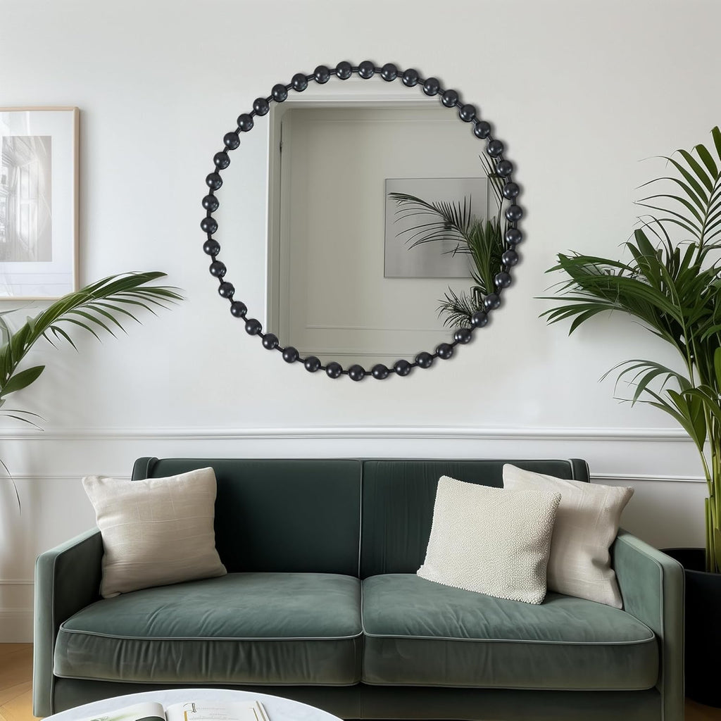 Madison Park Round Mirror, Metal Frame Circle Mirror 36 inch, Wall Art Decor Mounted Hanging for Entryway, Bathroom, hallway, Living Room, Vanity, Marlowe, Black