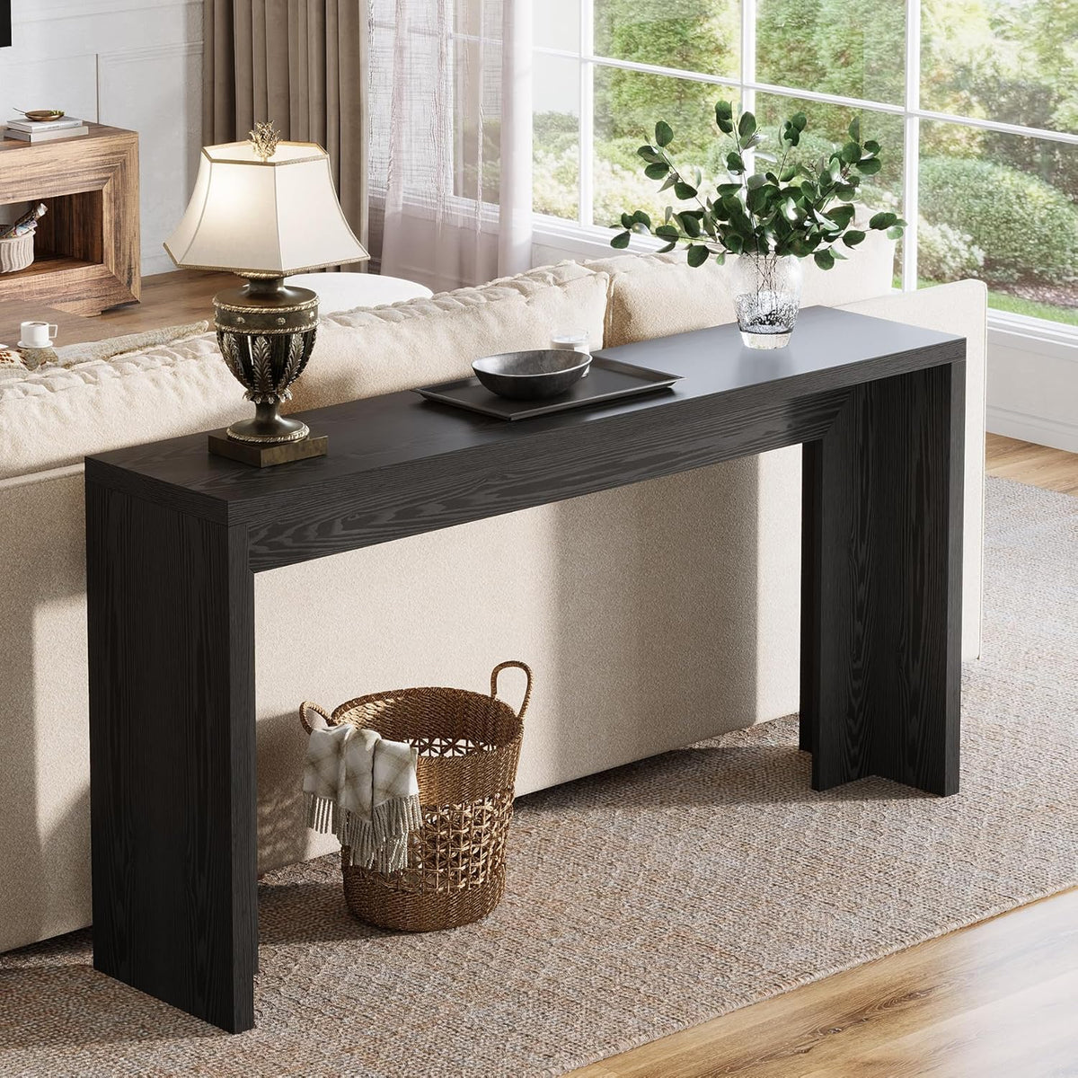 Tribesigns 55-Inch Farmhouse Console Table, Wooden Couch Table Behind Sofa with Storage, Narrow Long Entryway Hallway Table for Living Room, Entrance (Black)