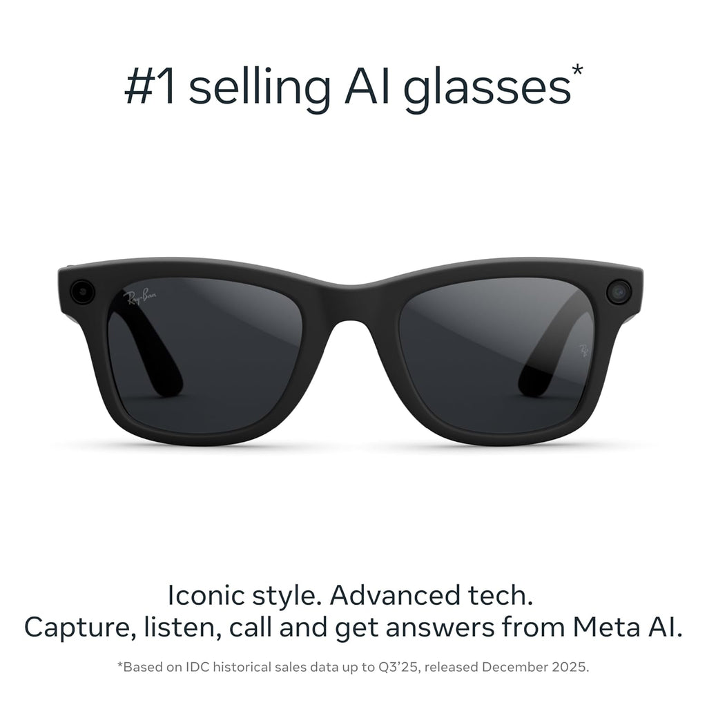 Ray-Ban Meta (Gen 2), Wayfarer Large, Matte Black | Smart AI Glasses for Men, Women — 2x Battery Life — 3K HD Resolution — 12 MP Ultra-Wide Camera, Audio, Video — Transitions® Grey Lenses
