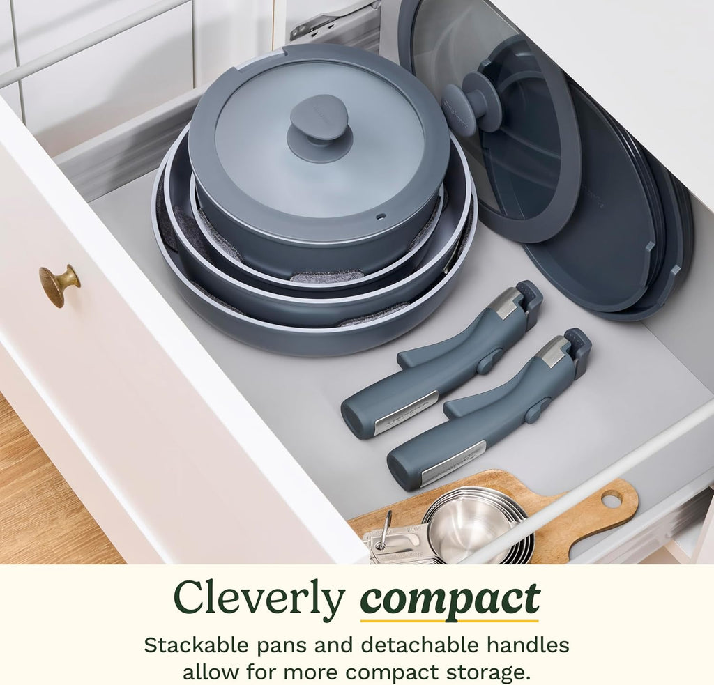 Cuisinart 13-Pc, ClickSmart Nonstick Detachable Handle Ceramic Cookware, Pots and Pans Set, Stackable Space-Saving Design, Compatible with All Stovetops, Induction & Oven Safe, PURELYCERAMIC