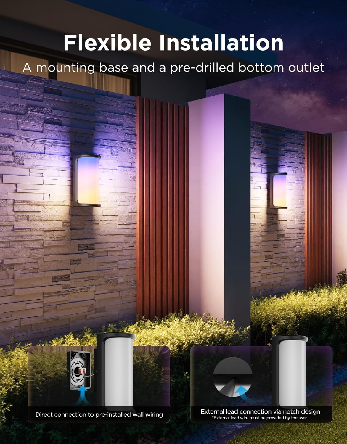 Govee Outdoor Wall Lights Pro, 2 Pack, 2000LM, RGBICWW 72-Zone Customization, Music-Sync, IP67 Waterproof for Outdoor Decor, Porch, Garage, Yard, Patio, Compatible with Alexa, Google Home and Matter