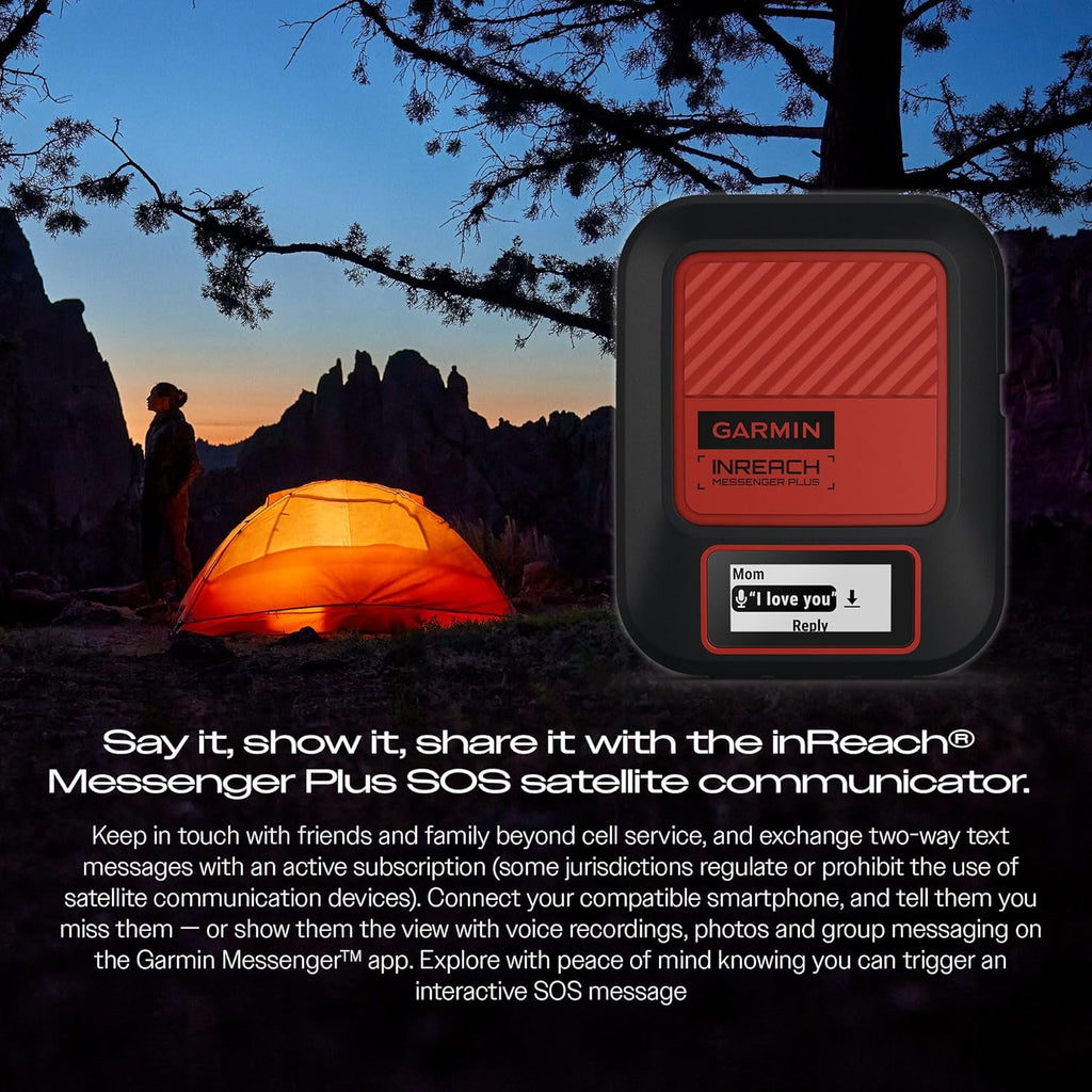 Garmin inReach Messenger Plus, SOS Handheld Satellite Communicator with Photo, Text & Voice Messaging Without Cell Service, 25 Days Battery Life, Bundle with Accessories