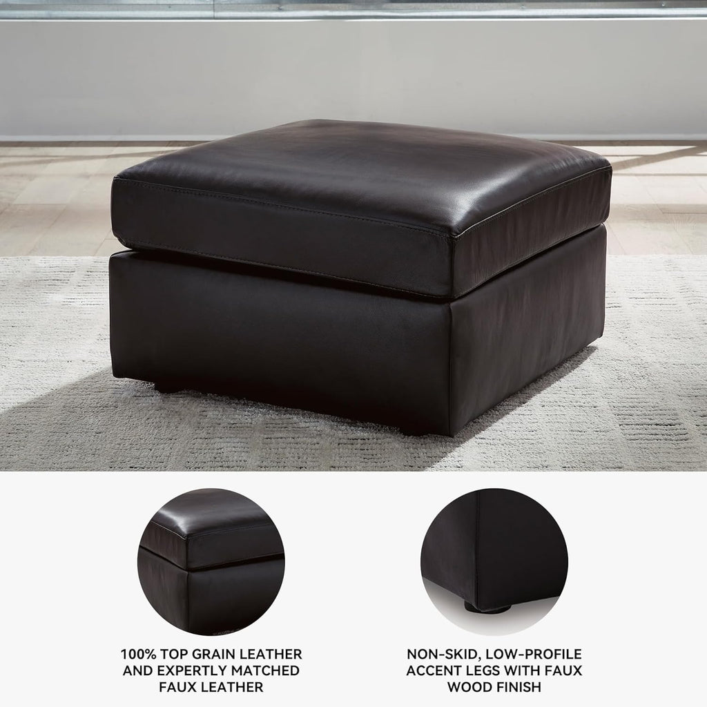 Signature Design by Ashley ModMax II Modern Leather Match Oversized Accent Ottoman with Non-Skid Legs, Black