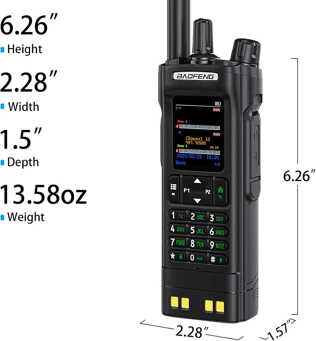 BAOFENG DM32 Dmr Radio,DM-32 Handheld Radio with USB-C Charging, GPS, 10W Long Range DM32UV Walkie Talkie for Emergency Rescue & Outdoor Sports (1Pack Black+Gooseneck Antenna+Radio Holster)