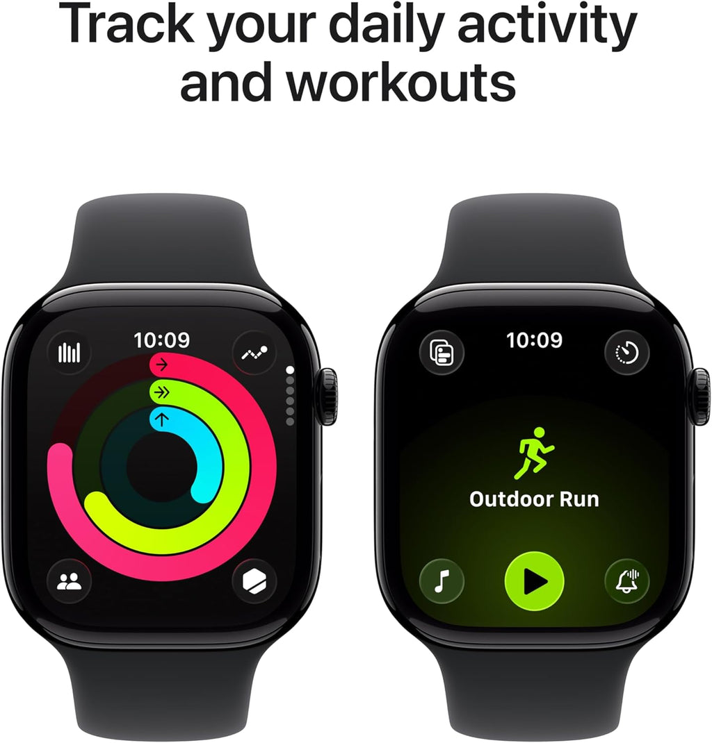Apple Watch Series 11 GPS 46mm Smartwatch with Jet Black Aluminum Case with Black Sport Band - M/L. Sleep Score, Fitness Tracker, Health Monitoring, Always-On Display, Water Resistant