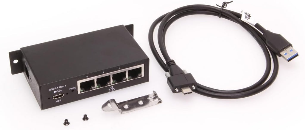 Coolgear 4-Port Gigabit Ethernet to USB-C Adapter - Energy Efficient, Mountable, and Industrial Grade with Independent Port Control