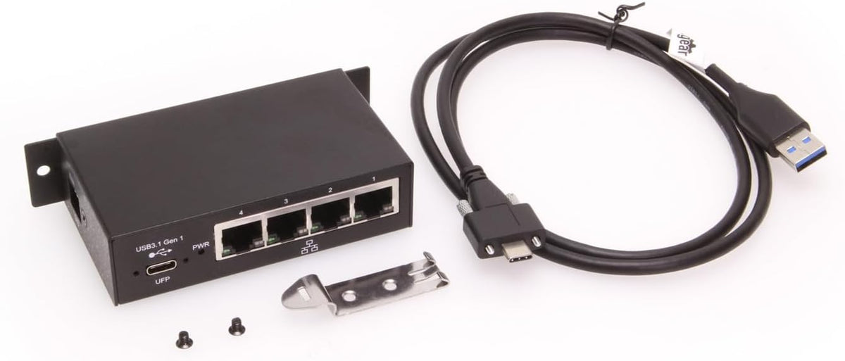 Coolgear 4-Port Gigabit Ethernet to USB-C Adapter - Energy Efficient, Mountable, and Industrial Grade with Independent Port Control