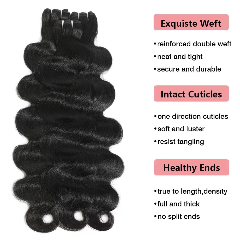 16A Human Hair Bundles 18 20 22 Inch Body Wave Bundles Human Hair 100% Unprocessed Brazilian Virgin Hair 3 Bundles Weave Natural Black for Women