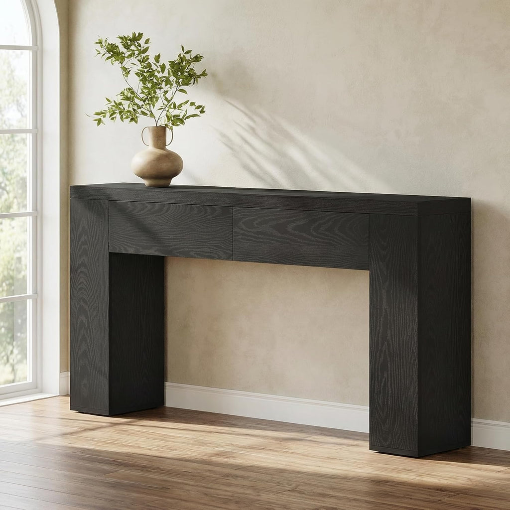 Tribesigns 63-Inch Console Table, Farmhouse Entryway Table with 2 Drawers and Sturdy Legs for Hallway, Living Room, Foyer, Easy Assembly (Black)