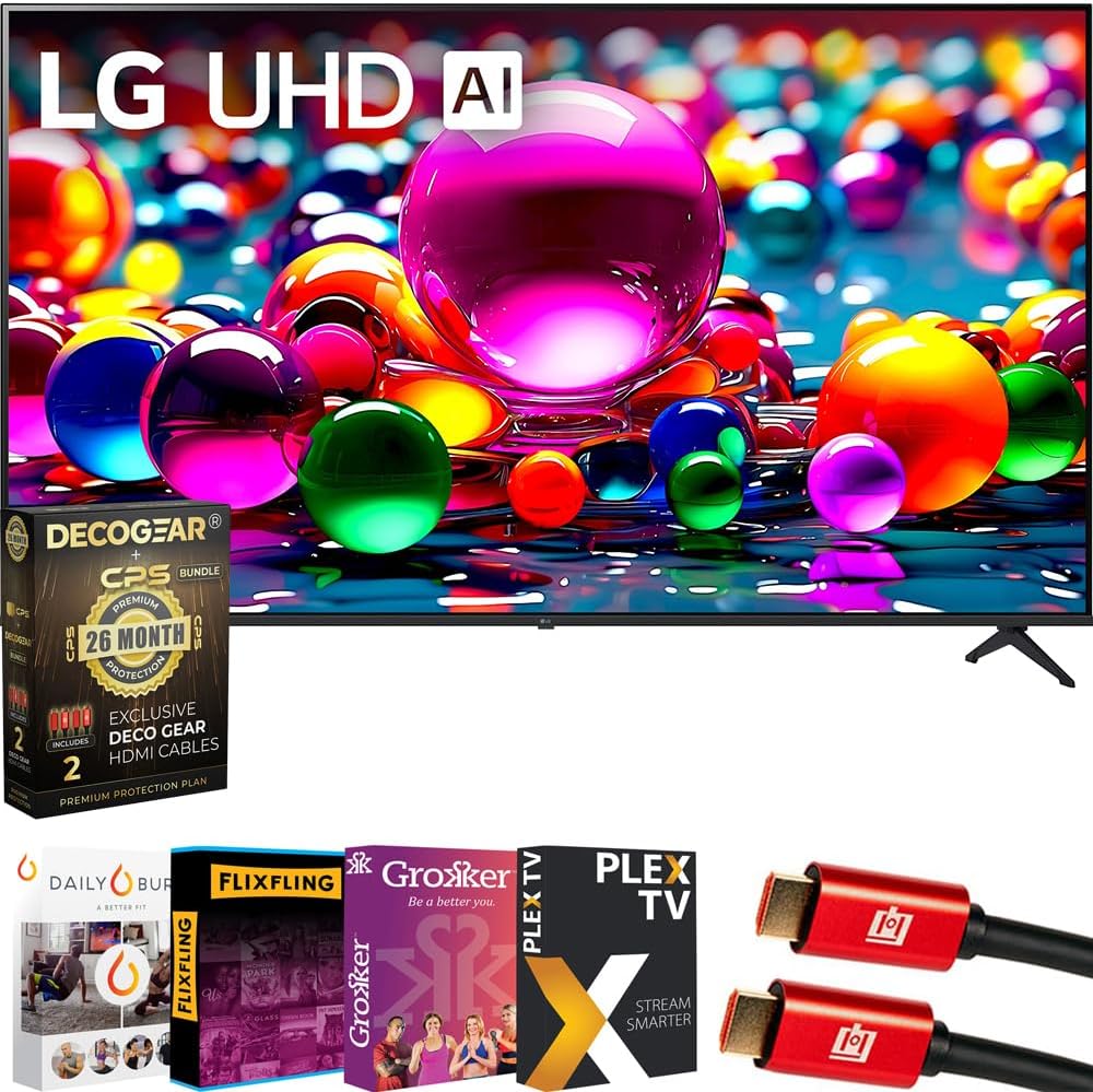 LG 55UA7700PUB 55 Inch UA77 LED AI 4K UHD Smart webOS TV (2025) Bundle with Premiere Movies Streaming, 6Ft HDMI Cable & Deco Gear CPS Exclusive 26 Month Protection Pack (BEACH-CPS-26M500)