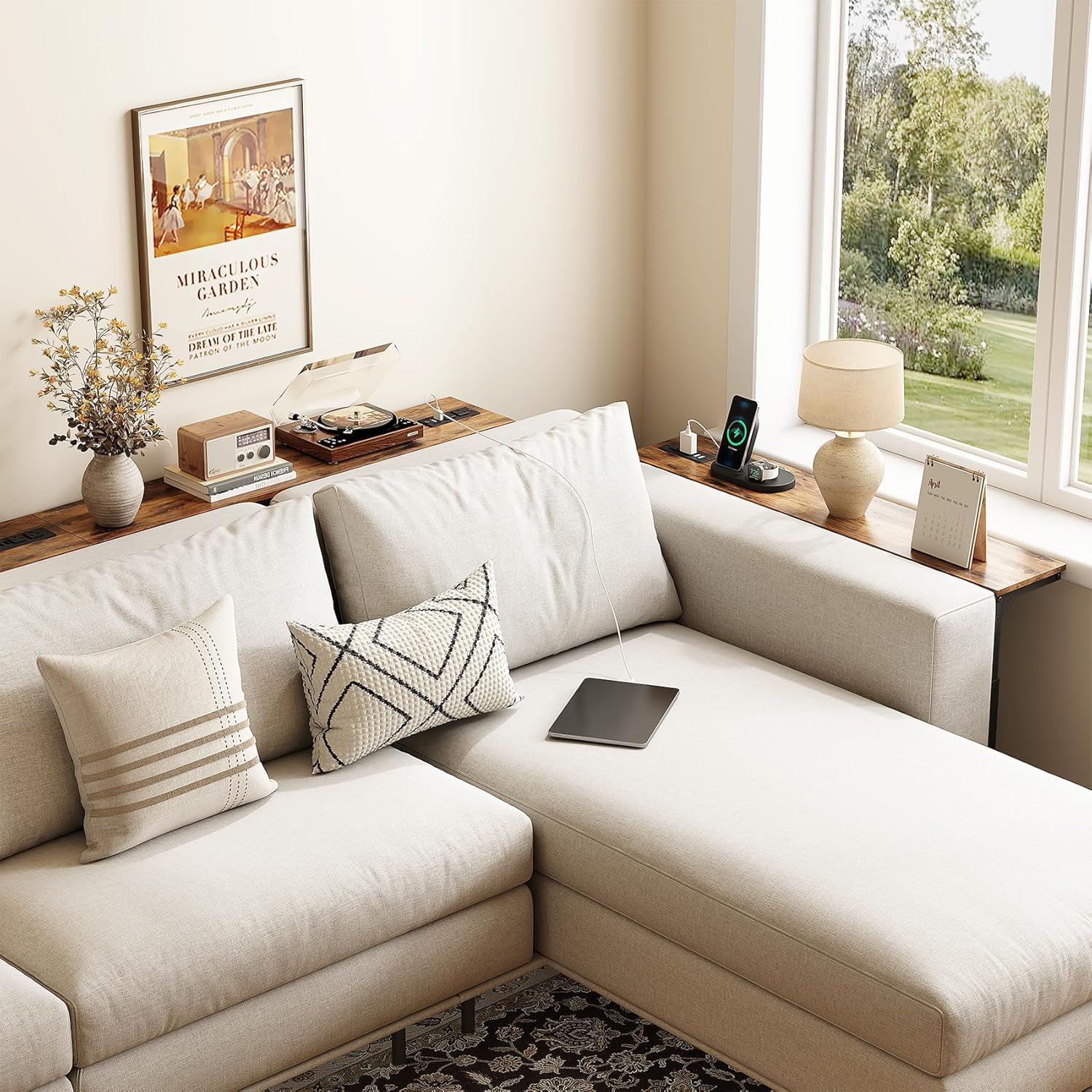 Kitstorack 2-Pack Rustic Brown Console Table, 7.9" Deep Panel, Adjustable Height (25"-33") & Built-in Power Outlets, Behind Sofa Couch, Includes 4.9' Power Cord - 78.8" Total Long