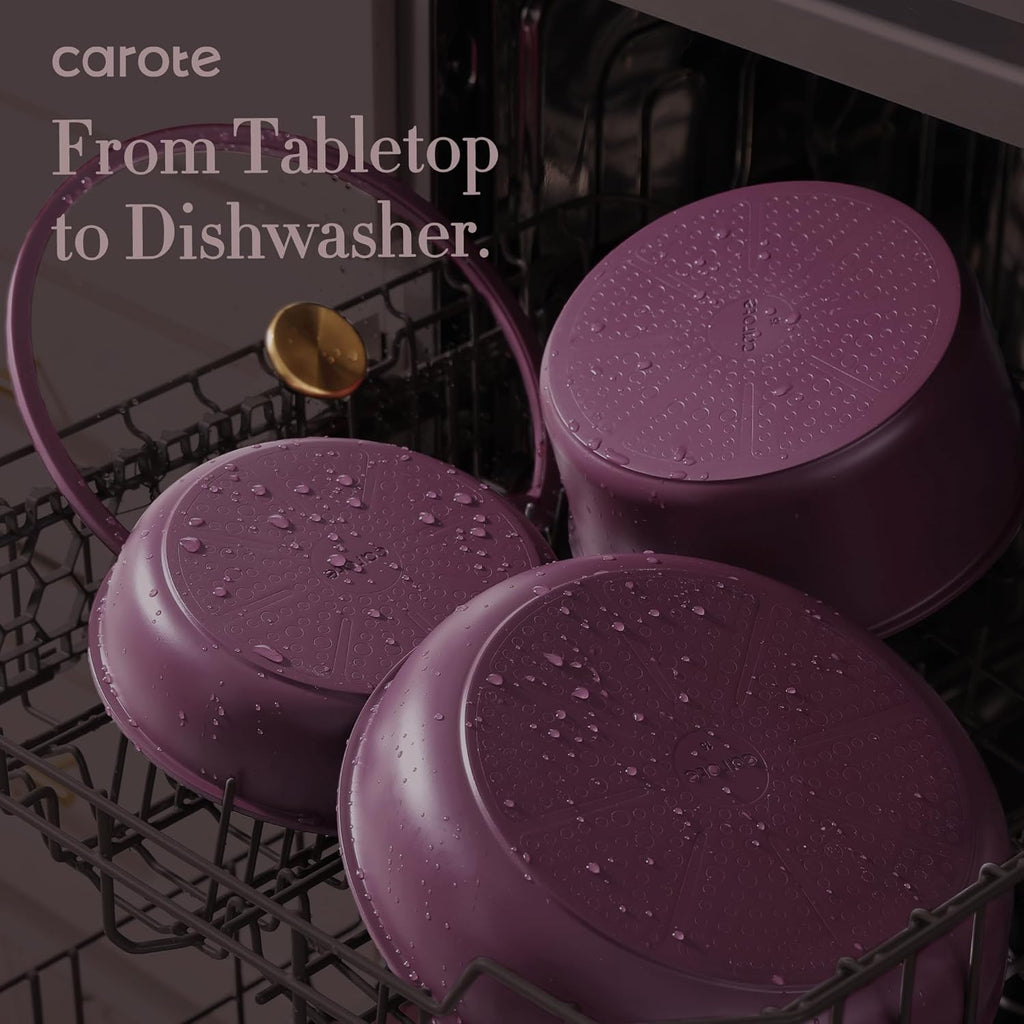 CAROTE 21pcs Pots and Pans Set, Nonstick Cookware Set Detachable Handle, Induction Kitchen Cookware Sets Non Stick with Removable Handle, RV Cookware Set, Gold and Purple