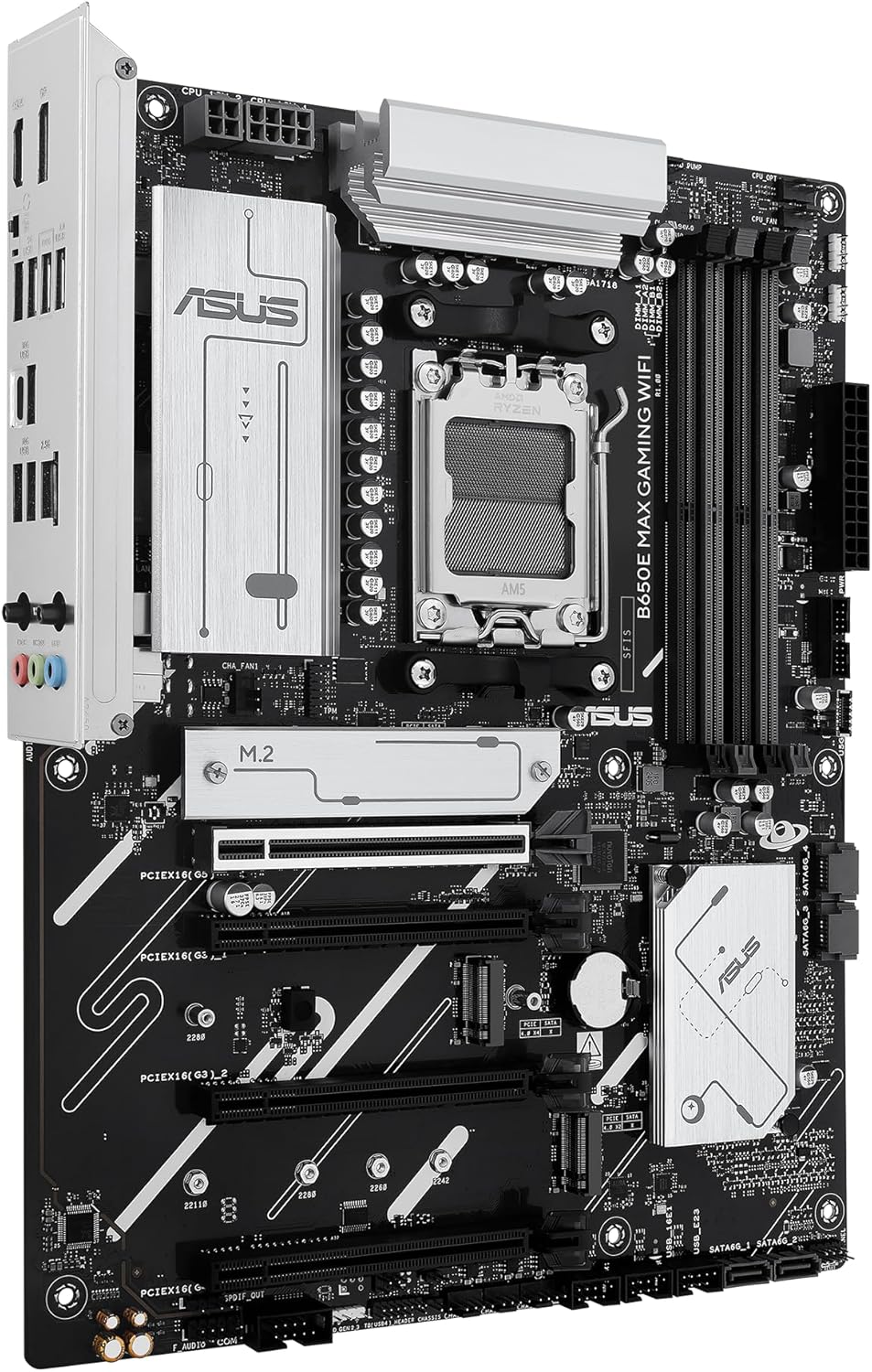 ASUS B650E MAX Gaming WiFi AMD B650 ATX Motherboard, DDR5, PCIe 5.0 Ready, 3X M.2 Slots, Wi-Fi 6E, Realtek 2.5Gb Ethernet, DisplayPort, HDMI™, USB 10Gbps Type-A & Type-C®, BIOS Flashback™, Aura Sync