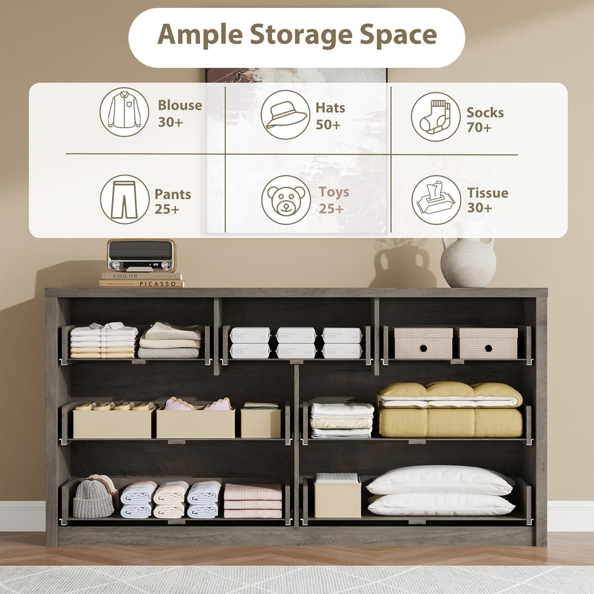 GarveeHome 7 Drawer Dresser for Bedroom, Wide Modern Chest of Drawers, Large Wood Dresser Wooden Storage Organizer for Living Room, Hallway Entryway