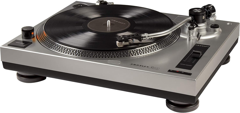Crosley C100A-SI Belt-Drive Turntable Record Player with Adjustable Counterweight, Silver