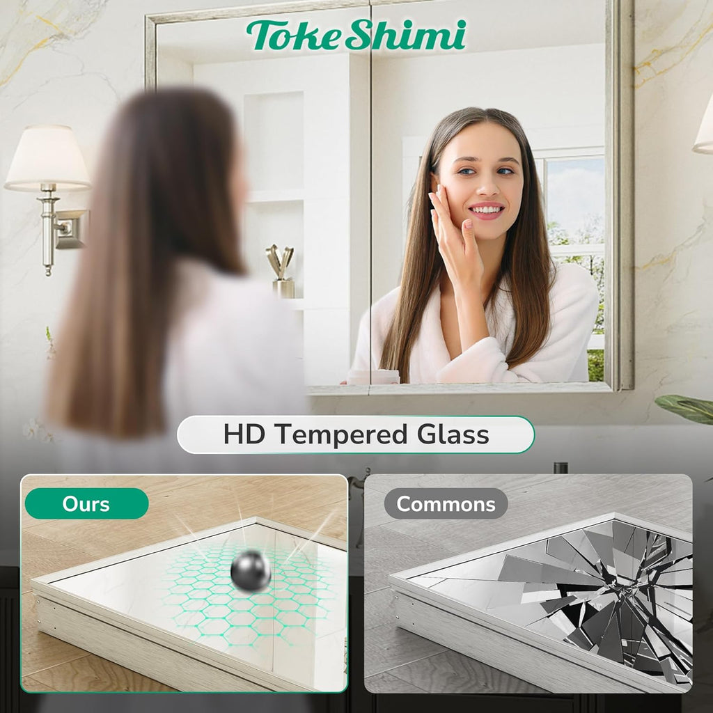 TokeShimi 20 x 26 Recessed Medicine Cabinet with Mirror, Assembly Required, Brushed Nickel Mirror Medicine Cabinet for Bathroom, Stepless Adjustable Shelves, Beveled Aluminum Frame, Tempered Glass