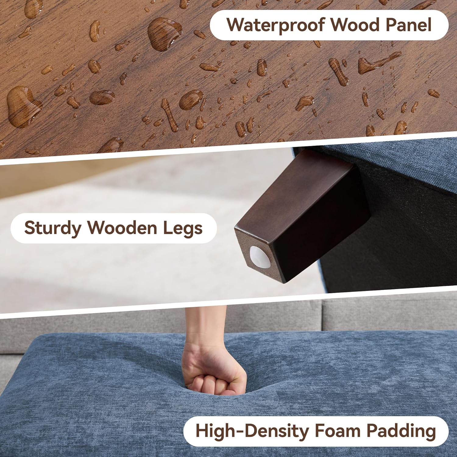 45 Inch Large Storage Ottoman Bench with Wooden Tray Coffee Table, Blue Chenille Upholstered Foot Rest, Multifunctional Foot Stool Ottoman for Living Room, Bedroom & Entryway, Solid Wood Legs