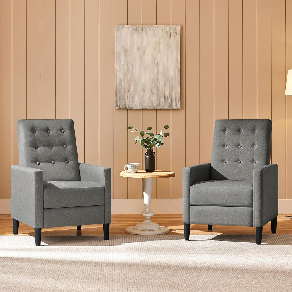 Yaheetech Fabric Recliner Chair Mid-Century Modern Recliner Adjustable Single Recliner Sofa with Thicker Seat Cushion Tufted Upholstered Sofa with Pocket Spring for Living Room Bedroom Gray Set of 2