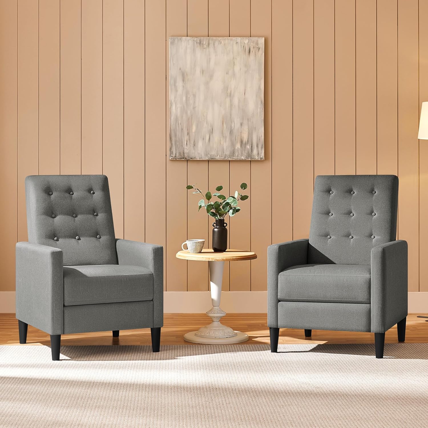 Yaheetech Fabric Recliner Chair Mid-Century Modern Recliner Adjustable Single Recliner Sofa with Thicker Seat Cushion Tufted Upholstered Sofa with Pocket Spring for Living Room Bedroom Gray Set of 2