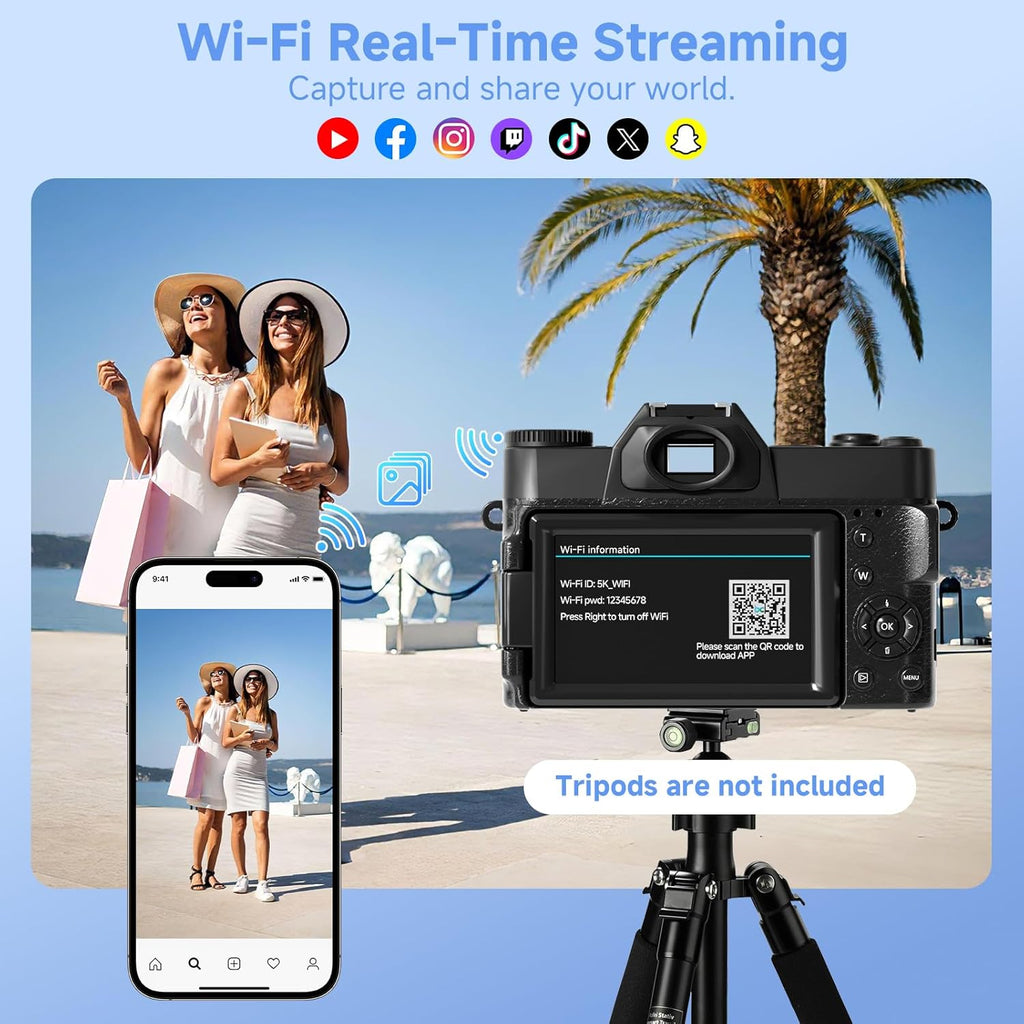 Digital Camera,UHD 75MP 5K Digital Cameras for Photography with WiFi,64GB SD Card Vlogging Travel Camera for YouTube,Featuring 3" 180°Flip Screen,Suitable for Beginners and Teens,Black