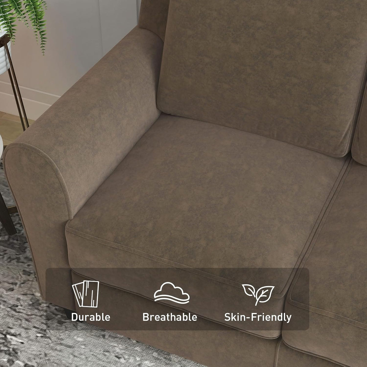 Bonzy Home 2 Piece Sofa Set, 3-Seater Sofa Couch Set of 2, Modern Comfy Sofa with Thick Cushion for Living Room Apartment Office, Brown