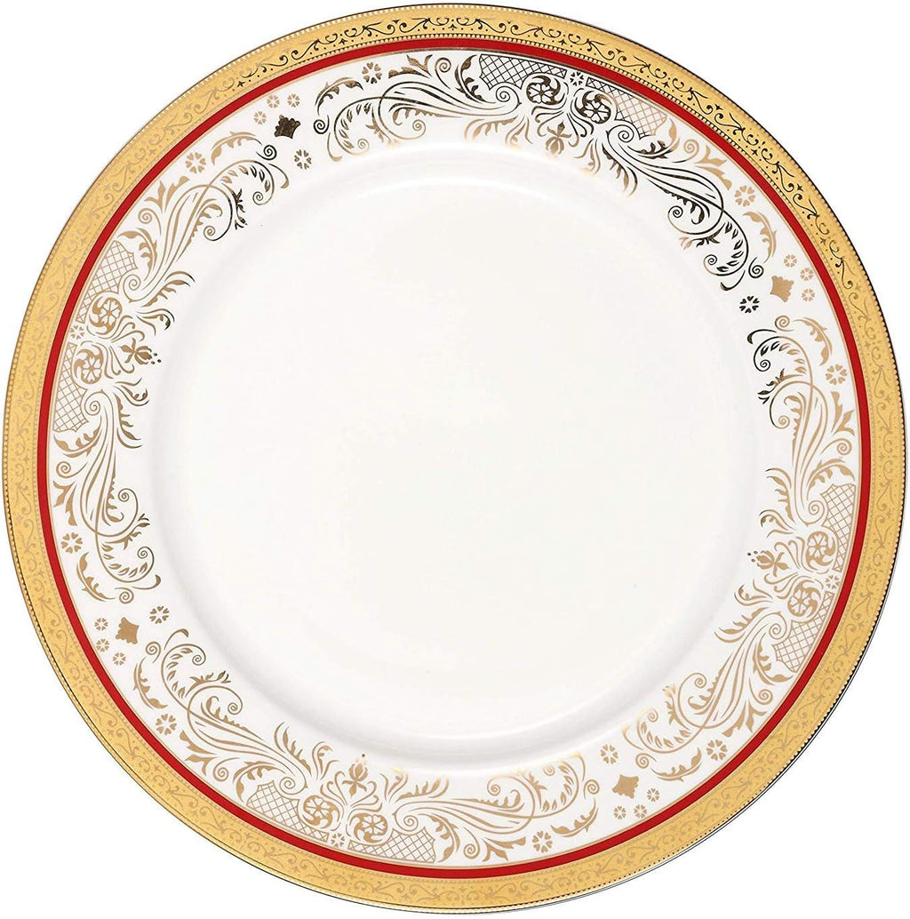 Lorren Home Trends La Luna Collection Bone China 57-Piece Red and 24K Gold Design Dinnerware Set, Service for 8