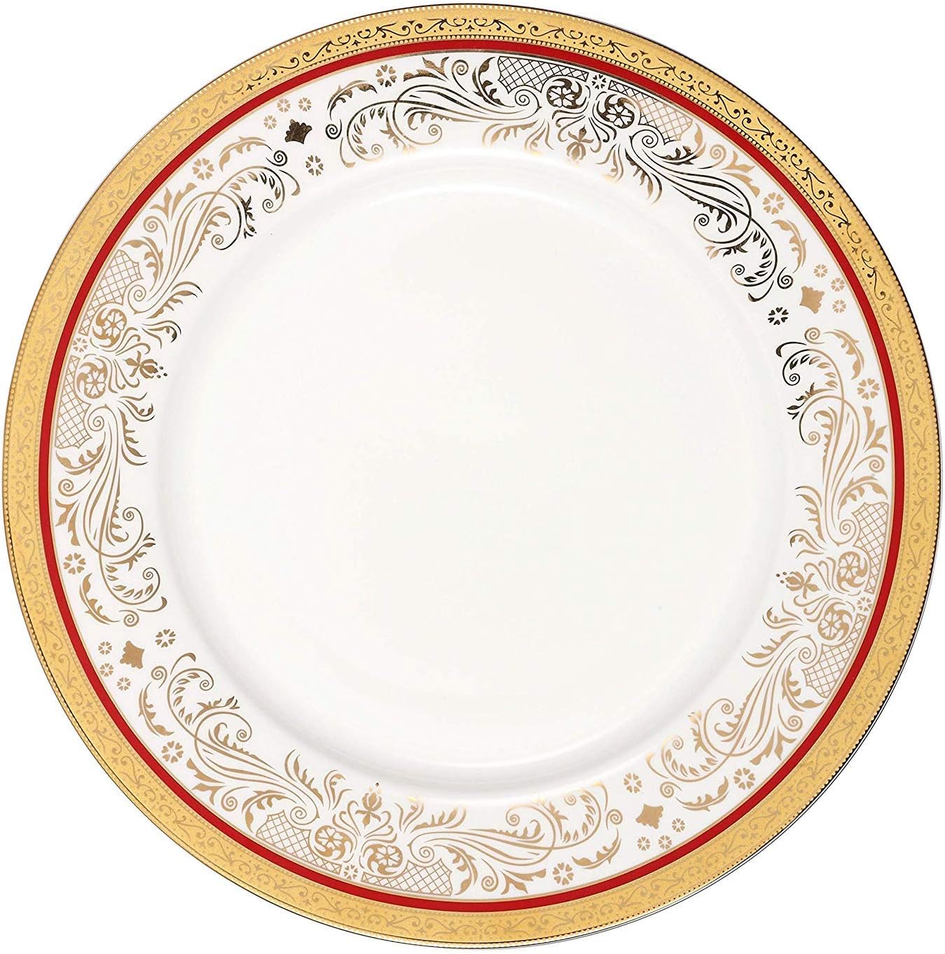 Lorren Home Trends La Luna Collection Bone China 57-Piece Red and 24K Gold Design Dinnerware Set, Service for 8