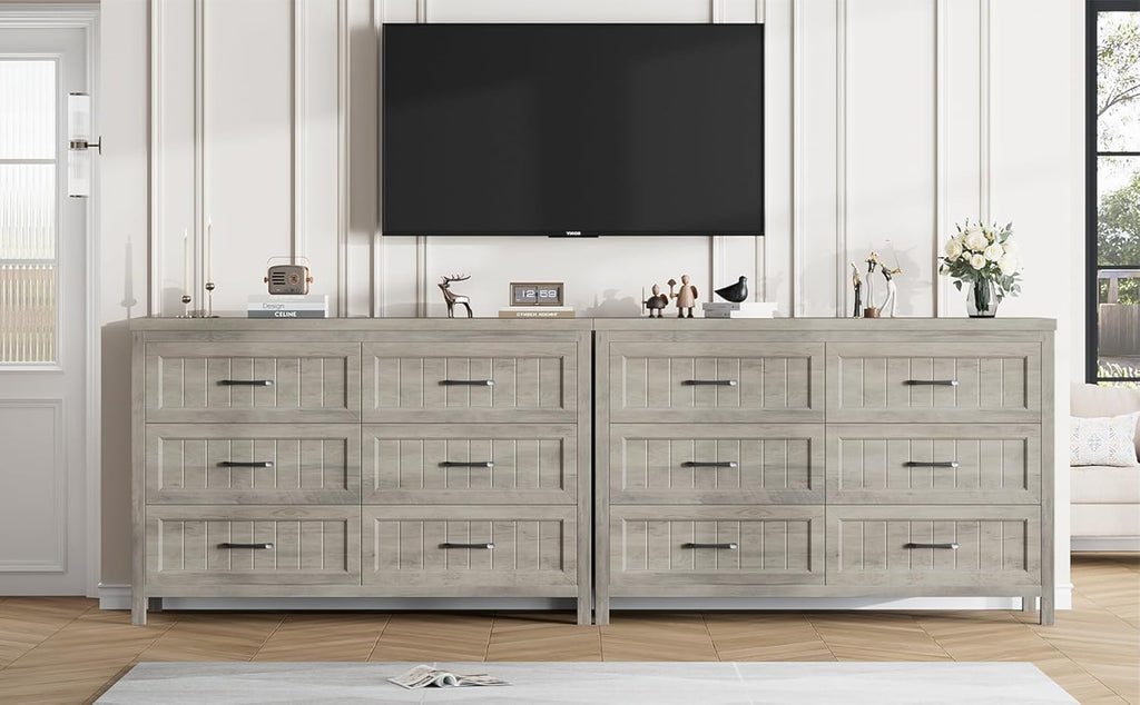 Jocoevol Farmhouse Grey 6 Drawer Dresser for Bedroom, Chest of Drawers - Large Double Dressers TV Stand with Deep Drawers Dressers for Hallway, Entryway - Gray