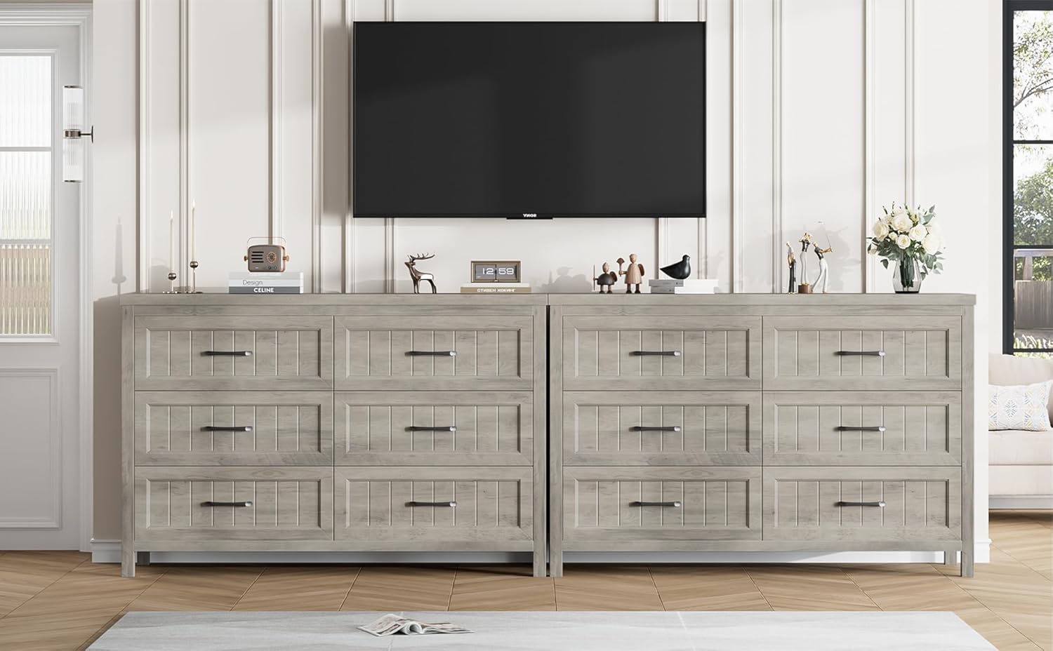 Jocoevol Farmhouse Grey 6 Drawer Dresser for Bedroom, Chest of Drawers - Large Double Dressers TV Stand with Deep Drawers Dressers for Hallway, Entryway - Gray