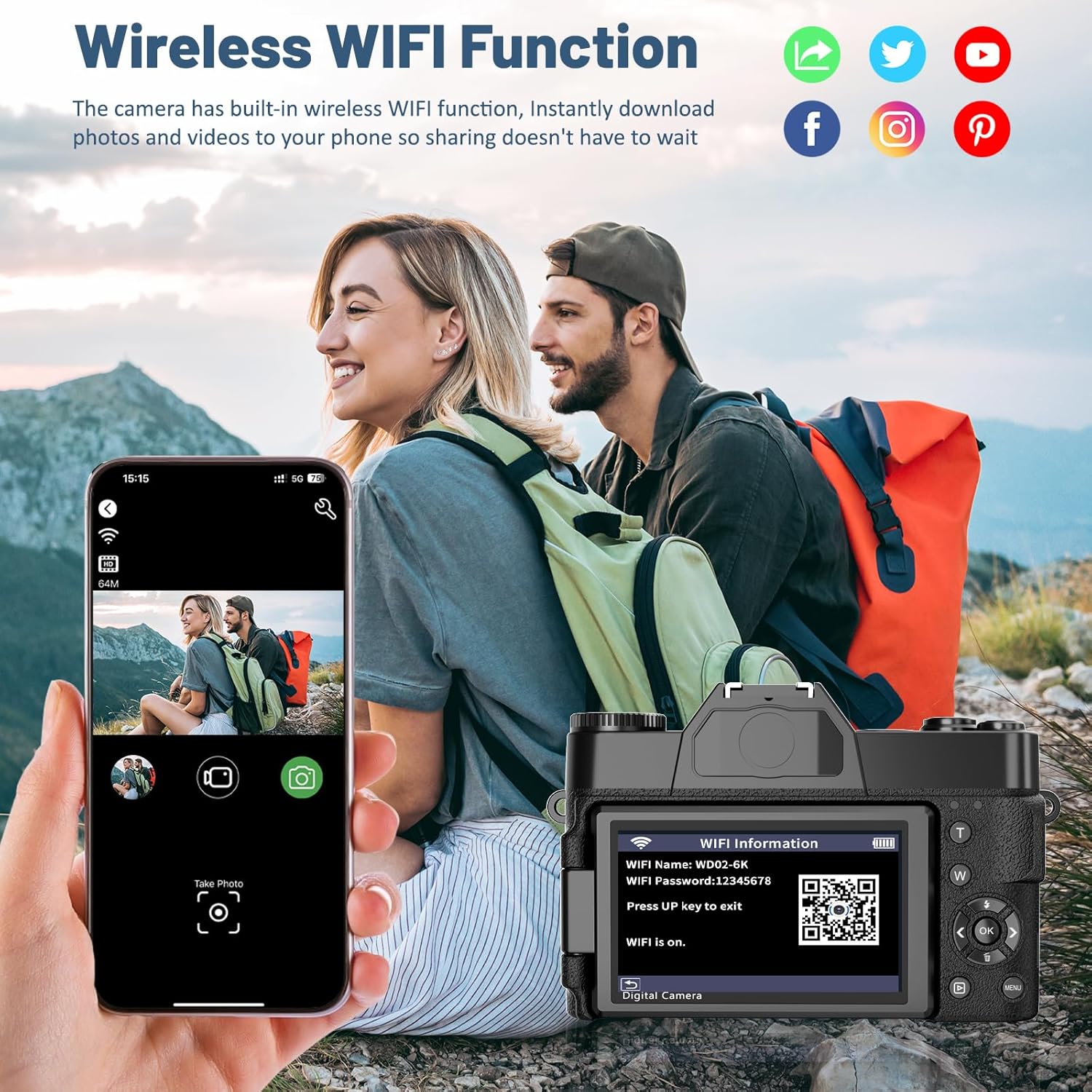 6K Digital Camera for Photography - WiFi 64MP Vlogging Cameras for YouTube with 3" 180° Flip Screen, 16X Digital Zoom Autofocus Vlog Travel Camara with 32GB SD Card, 2 Batteries and Double Charger