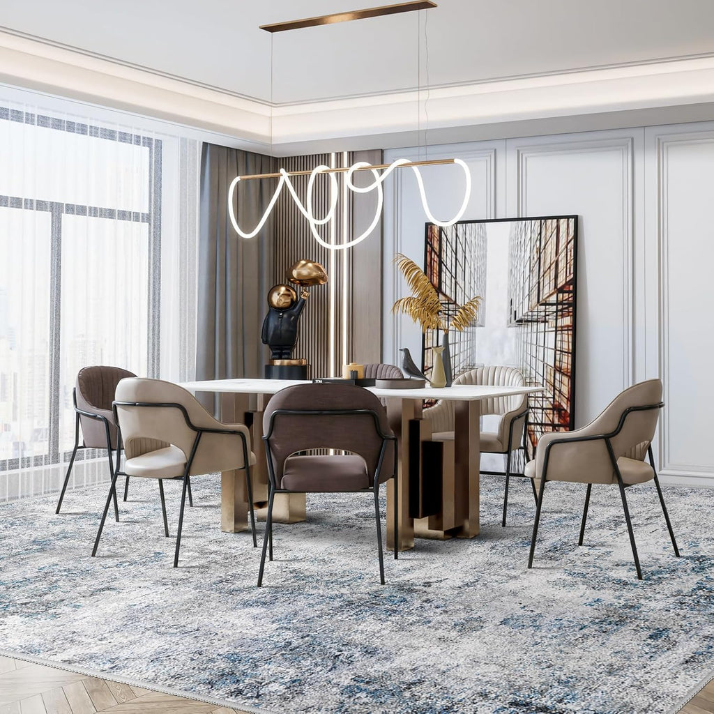 Abstract 10x14 Washable Rug: Modern Non Slip Area Rug Soft Carpet Foldable Distressed Stain Resistant Neutral Rugs for Living Room Bedroom Decor Large Indoor Farmhouse Rug 10'x14' Blue Gray