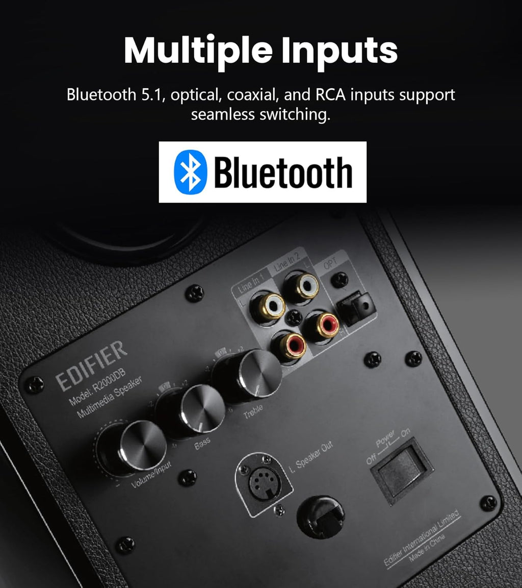 Edifier R2000DB Powered Bluetooth Bookshelf Speakers - Near-Field Studio Monitors - Optical Input - 120 Watts RMS (Warmoak)