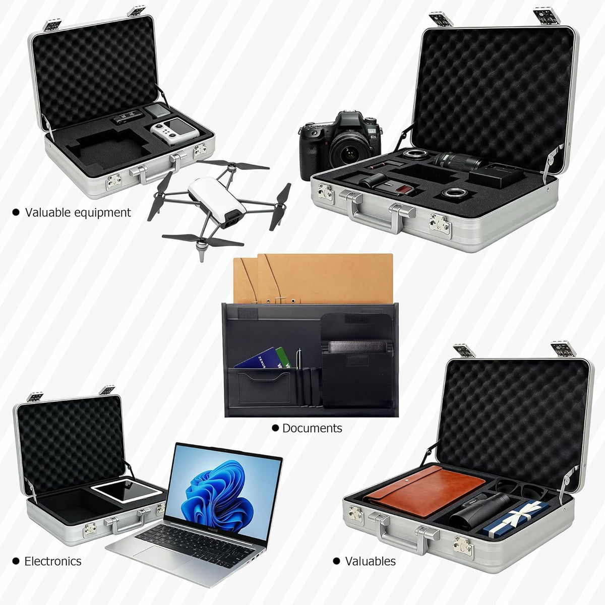 Aluminum Storage Case with Customizable Foam, 3-in-1 Modular Interior, Professional Briefcase with TSA Locks