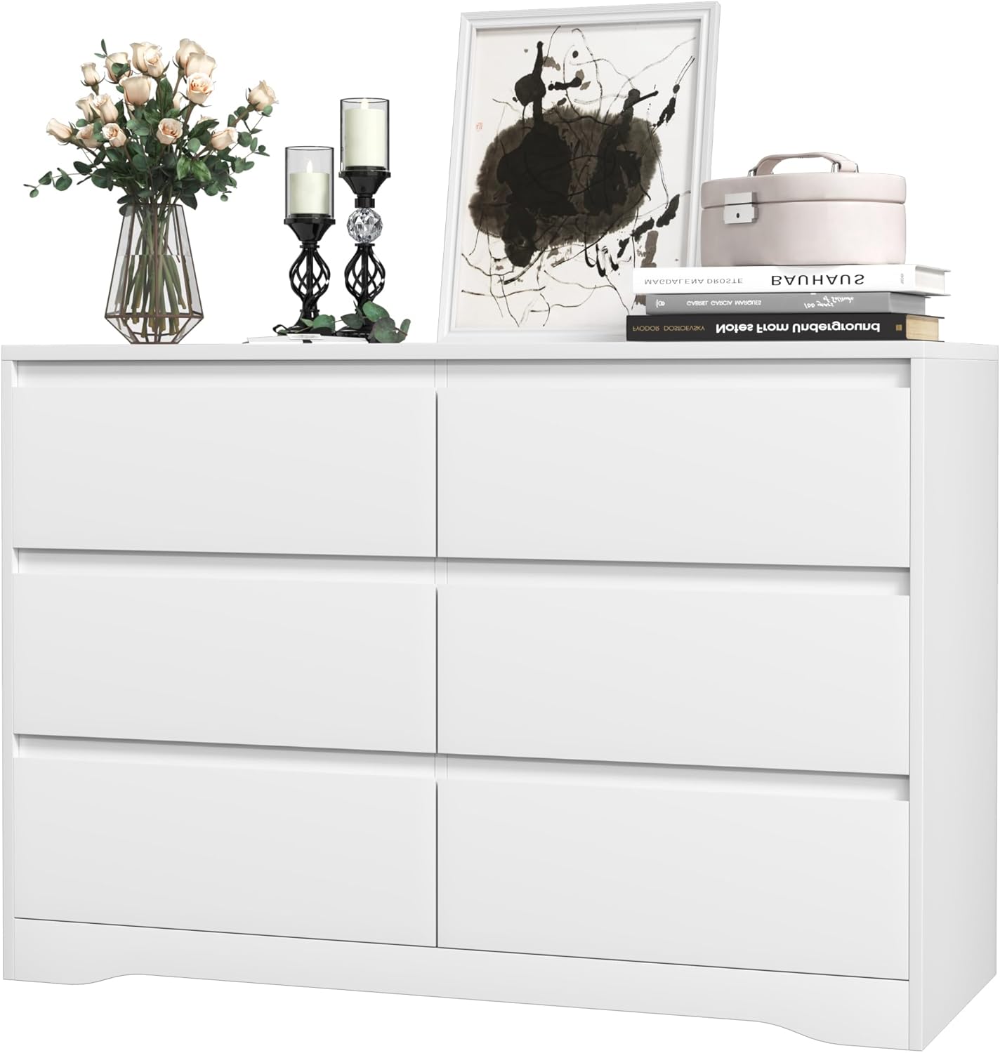 INTERGREAT White Dressers for Bedroom, Modern 6 Drawer Dresser for Closet, Wood Dressers with Deep Drawers for Kids Bedroom, Chest of Drawers for Bedroom, Living Room, Hallway, Entryway, Nursery