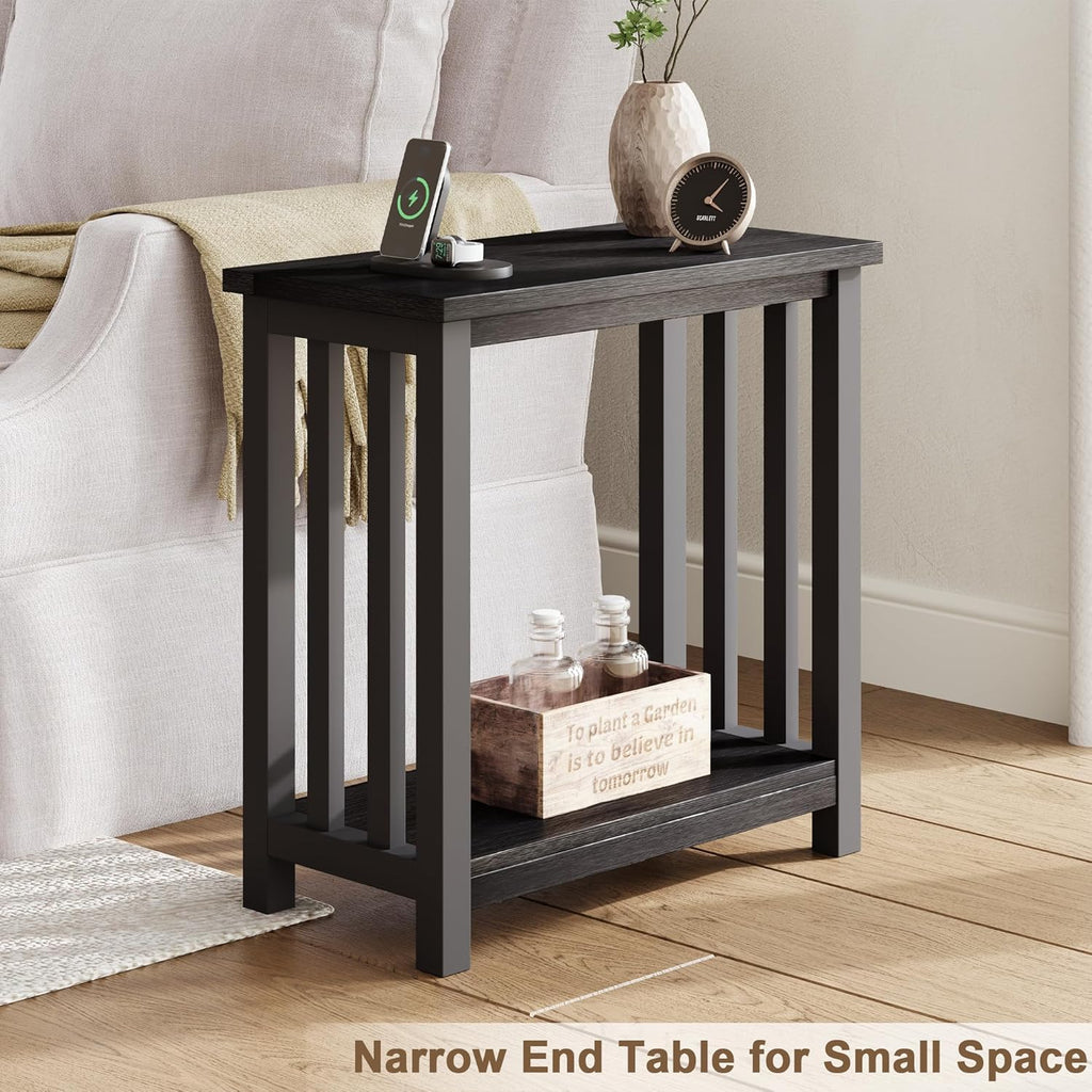 ChooChoo Mission End Tables Set of 2, Narrow Side Tables for Small Spaces, Night Stands with Storage Shelf for Living Room and Bedroom, Black