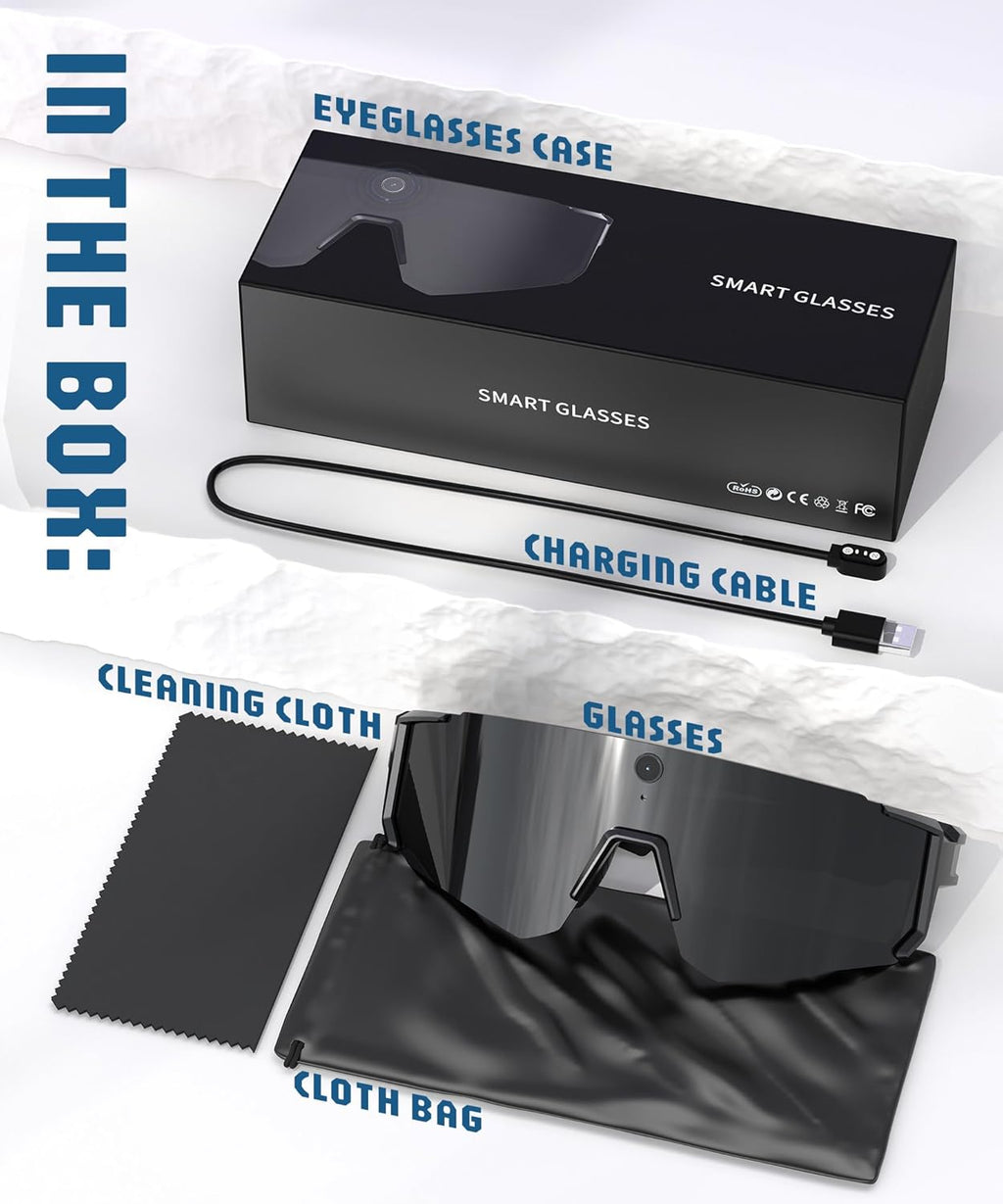 AI Ultra Pro Smart Glasses: 4K Wearable Camera with 6-Axis EIS Stabilization, ChatGPT-4o Voice Assistant, IP66 Waterproof Sport Sunglasses, Dual-Mic ENC Noise Cancelling, Obsidian Gray