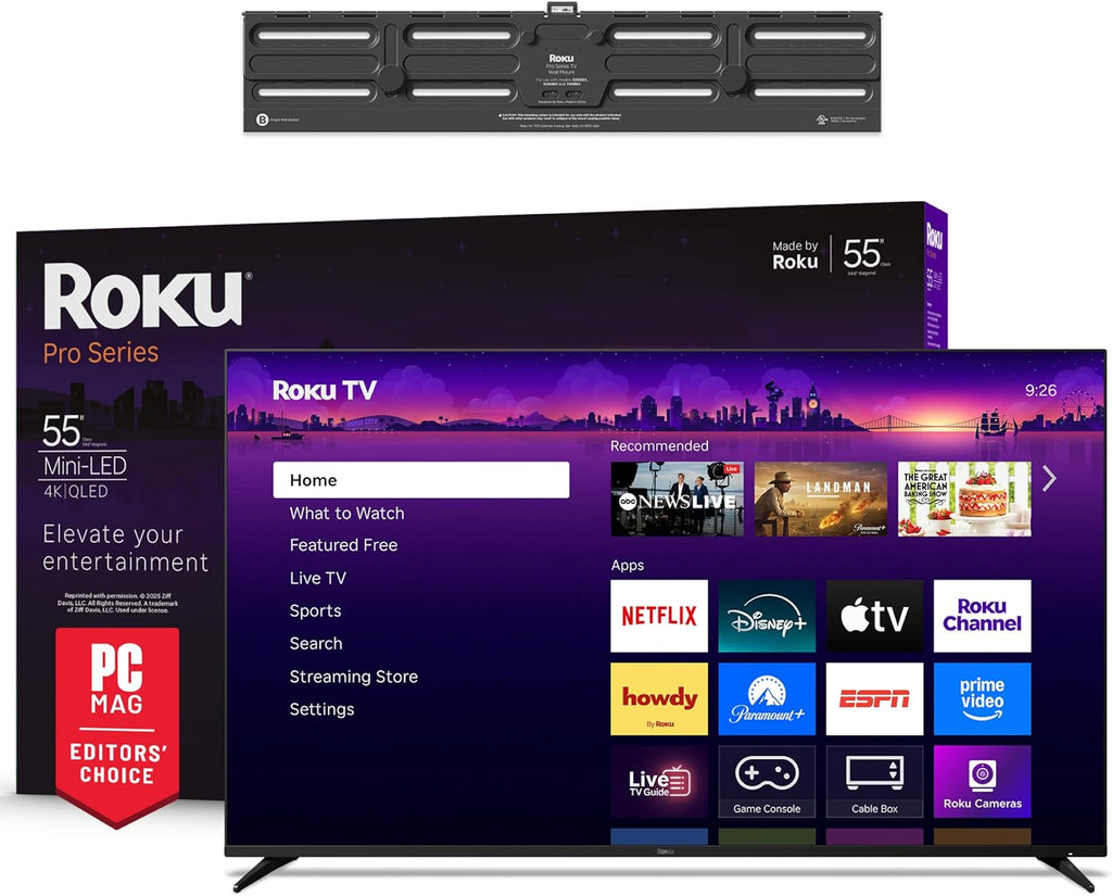 Roku Smart TV – 55-Inch Pro Series, Mini-LED TV – RokuTV with Backlit Voice Remote Pro Wall Mount Kit for 55-Inch Pro Series TV - Ultra-Slim with Minimalist