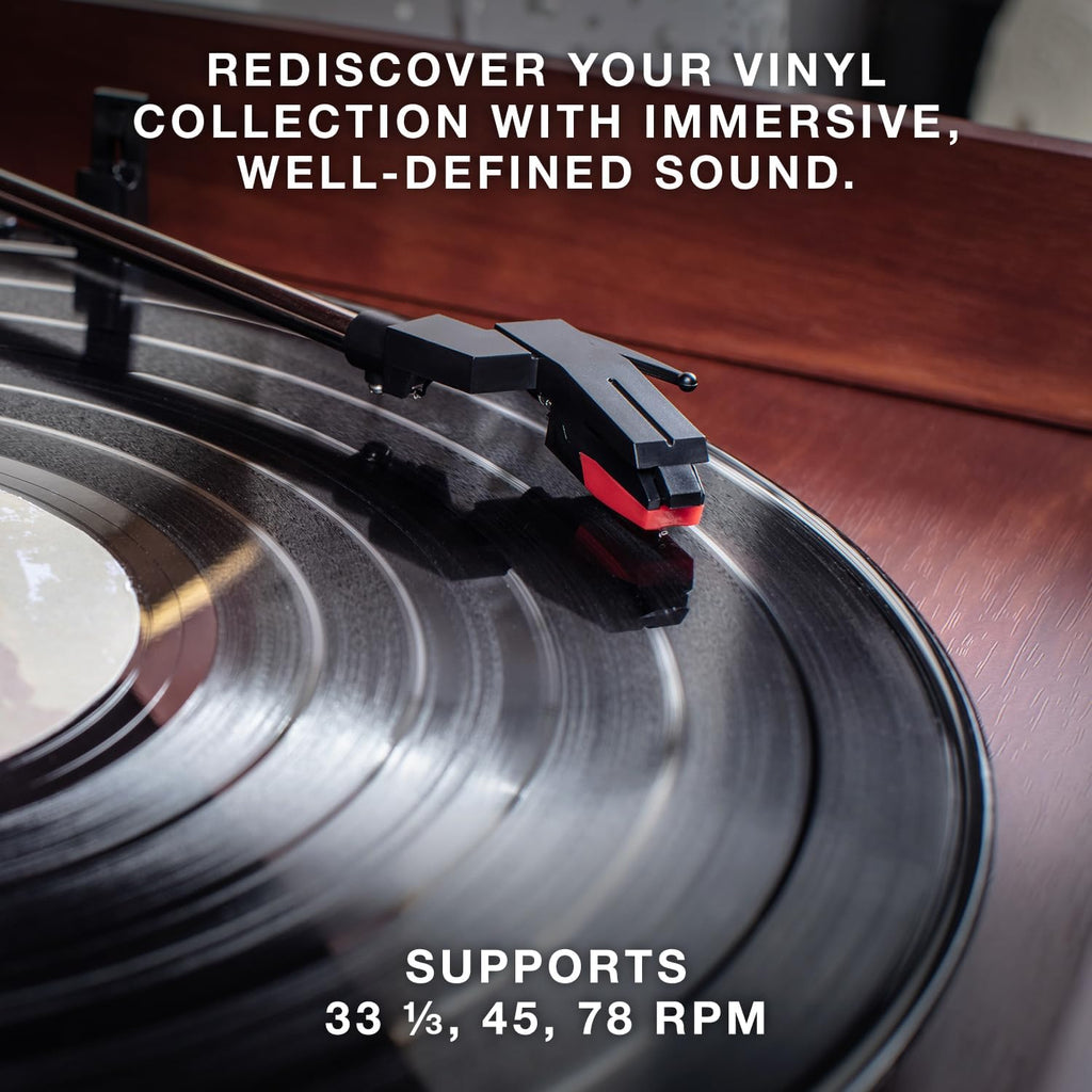 Victrola The Quincy 6-in-1 Bluetooth Record Player & Multimedia Center with Built-in Speakers – 3-Speed Turntable, CD & Cassette Player, FM Radio, Wireless Music Streaming (Espresso)