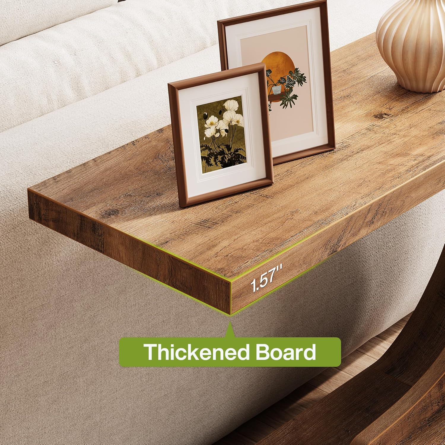 LITTLE TREE 43.3-Inch Farmhouse Console Table, 2-Tier C-Shaped Sofa Table Behind The Couch, Wooden Narrow Entryway Hallway Foyer Table for Living Room, Entrance, Rustic Brown