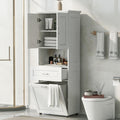 Tall Storage Cabinet, Bathroom Floor Freestanding Storage Cabinet with 2 Doors, One Drawer, and Tilt-Out Laundry Hamper for Bathroom, Office, Living Room, White