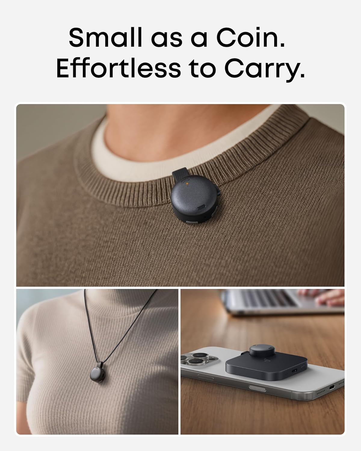 soundcore Work by Anker, Coin-Sized AI Voice Recorder, AI Note Taker for Meetings & Lectures, AI Transcription, AI Gadget, Cross-Meeting Summary, MFi Certified