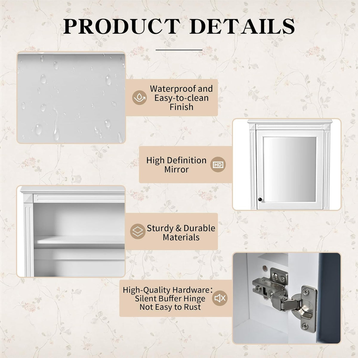 Merax Bathroom Medicine Cabinet with Mirror Door & Adjustable Shelves, 24" x 28" Wall Mounted Storage Cabinet Over Toilet