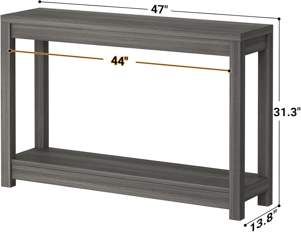 Besiost 47" Farmhouse Wood Entryway Table Narrow Console Table with Storage Behind Couch Sofa Table with Shelves Entry Way Table with Open Storage, Easy Assembly, Grey Walnut