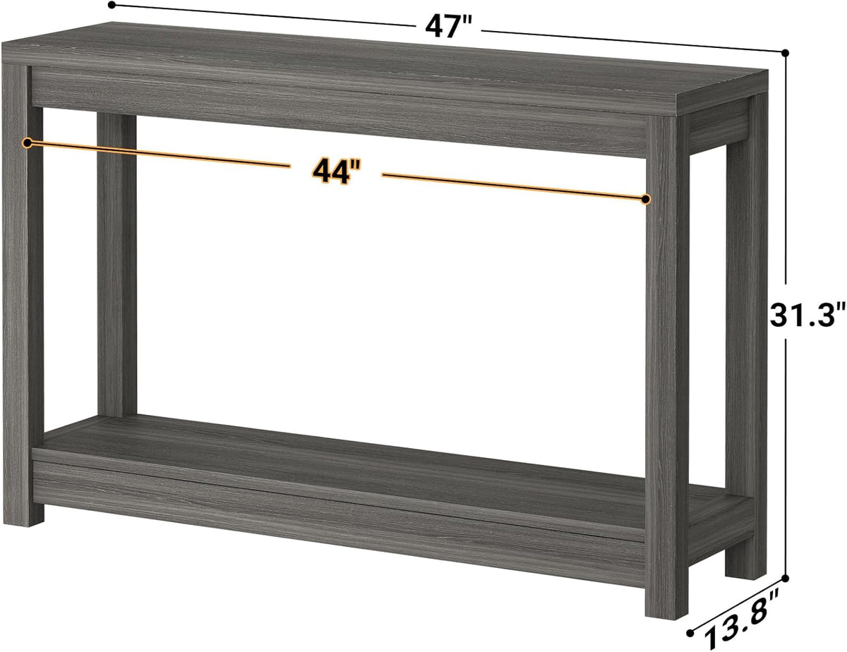 Besiost 47" Farmhouse Wood Entryway Table Narrow Console Table with Storage Behind Couch Sofa Table with Shelves Entry Way Table with Open Storage, Easy Assembly, Grey Walnut