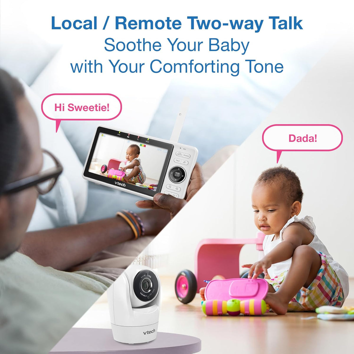 VTech WiFi Baby Monitor with 2 Cameras & 5" HD Split Screen – 1080p Video, Remote Pan Tilt Zoom, Night Vision, Two-Way Talk, Motion Alerts, Free App | VM901-2HD